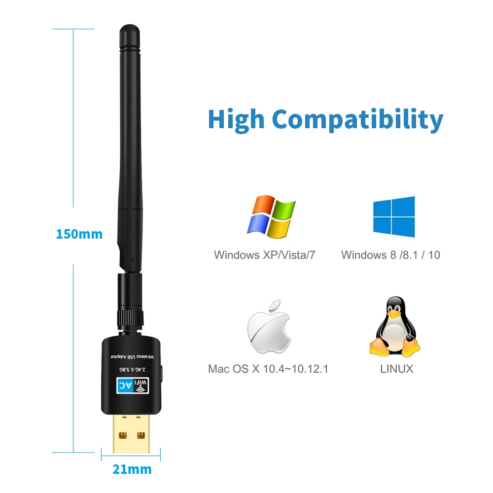 TEROW 5B10 USB Wifi Adapter 5.8GHz+2.4GHz Wi-fi Receiver High Speed 600Mbps Wi-fi Antenna Wireless PC Network Card 802.11ac