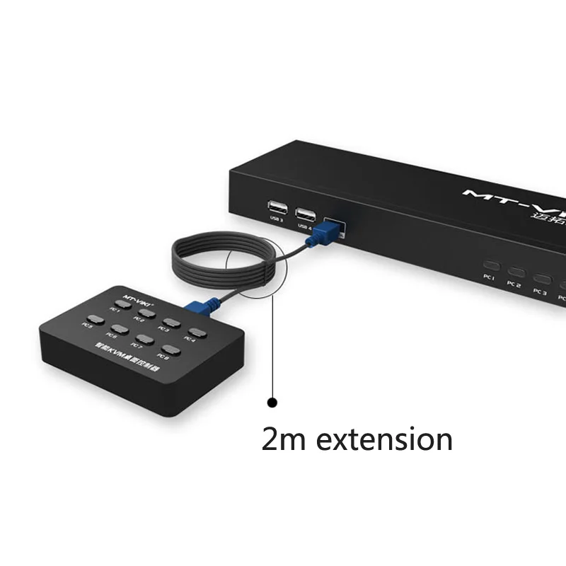 MT-VIKI 8 พอร์ต KVM Switch คู่มือกดคีย์ VGA USB แบบมีสาย Remote Extension Switcher 1U คอนโซลสายเดิม 801UK-L