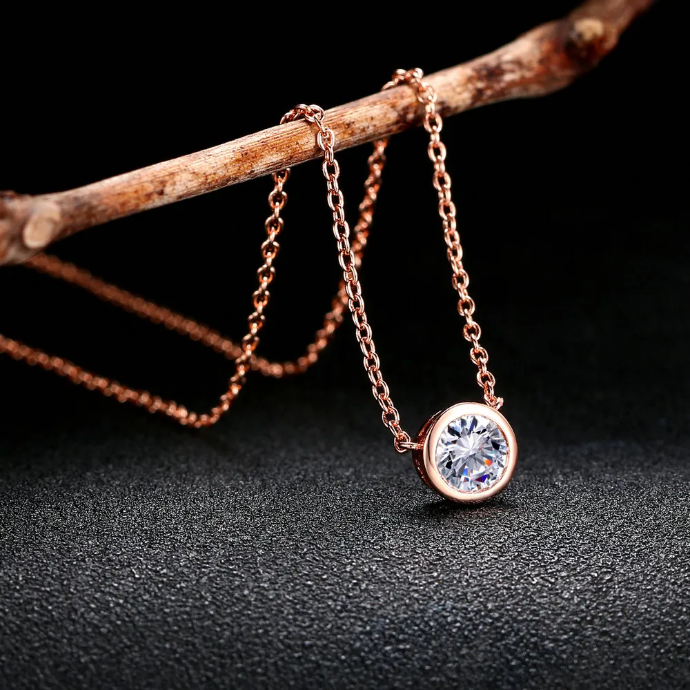 Classic Rose Gold Color Chain Necklaces For Women & Girls Beautiful Round Austrian Crystal Necklace DWN388