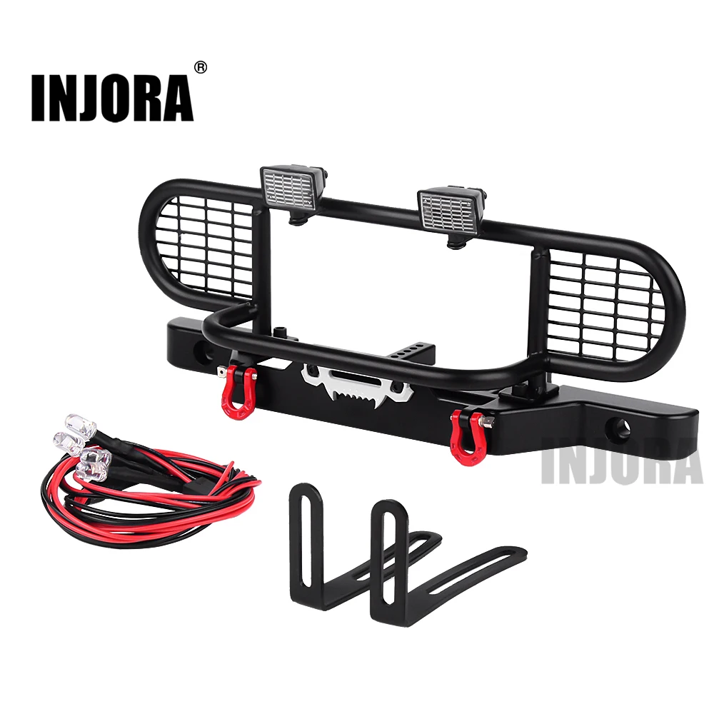 INJORA Metal Front Camel Trophy Bumper with Light for 1/10 RC Crawler Car TRX4 TRX-4 Defender Upgrade