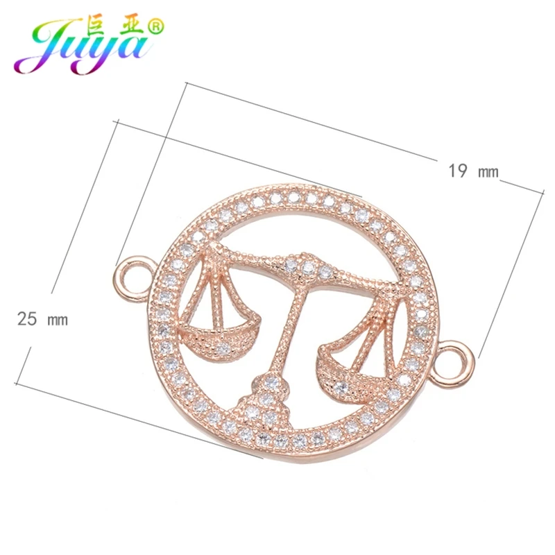 DIY Craft Jewelry Findings Micro Pave Zircon Gold/Rose Gold Libra Charm Connectors For Women Men Zodiac Jewerly Making