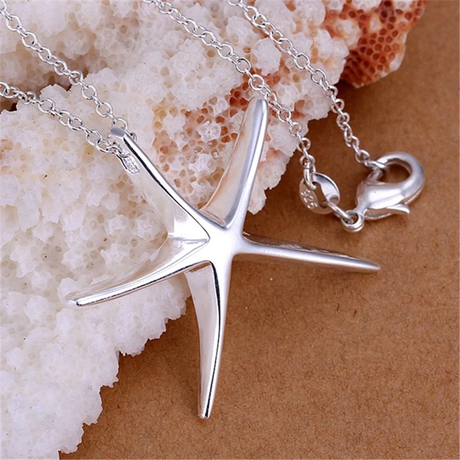 P027 Promotions Free shipping Beautiful fashion Elegant colorsilver charm Starfish Noble pendant pretty Girl Necklace jewelry