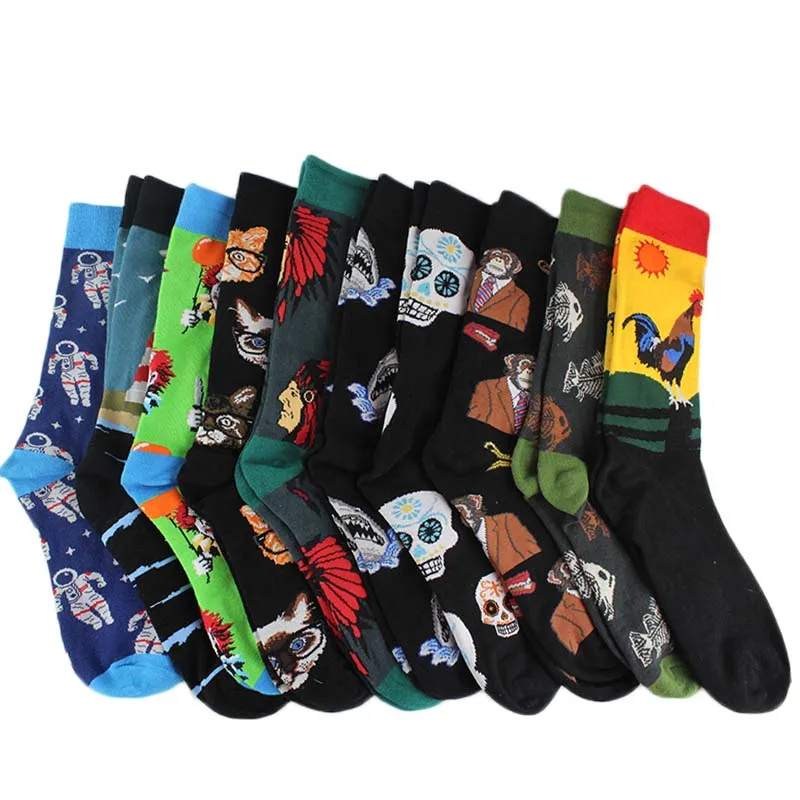 Gelukkig Cool Harajuku Crew Heren Sokken Hip Hop Straat Big Size Grappige Sokken Mannen Skateboard Schilderen Calcetines Homme Divertidos Sox