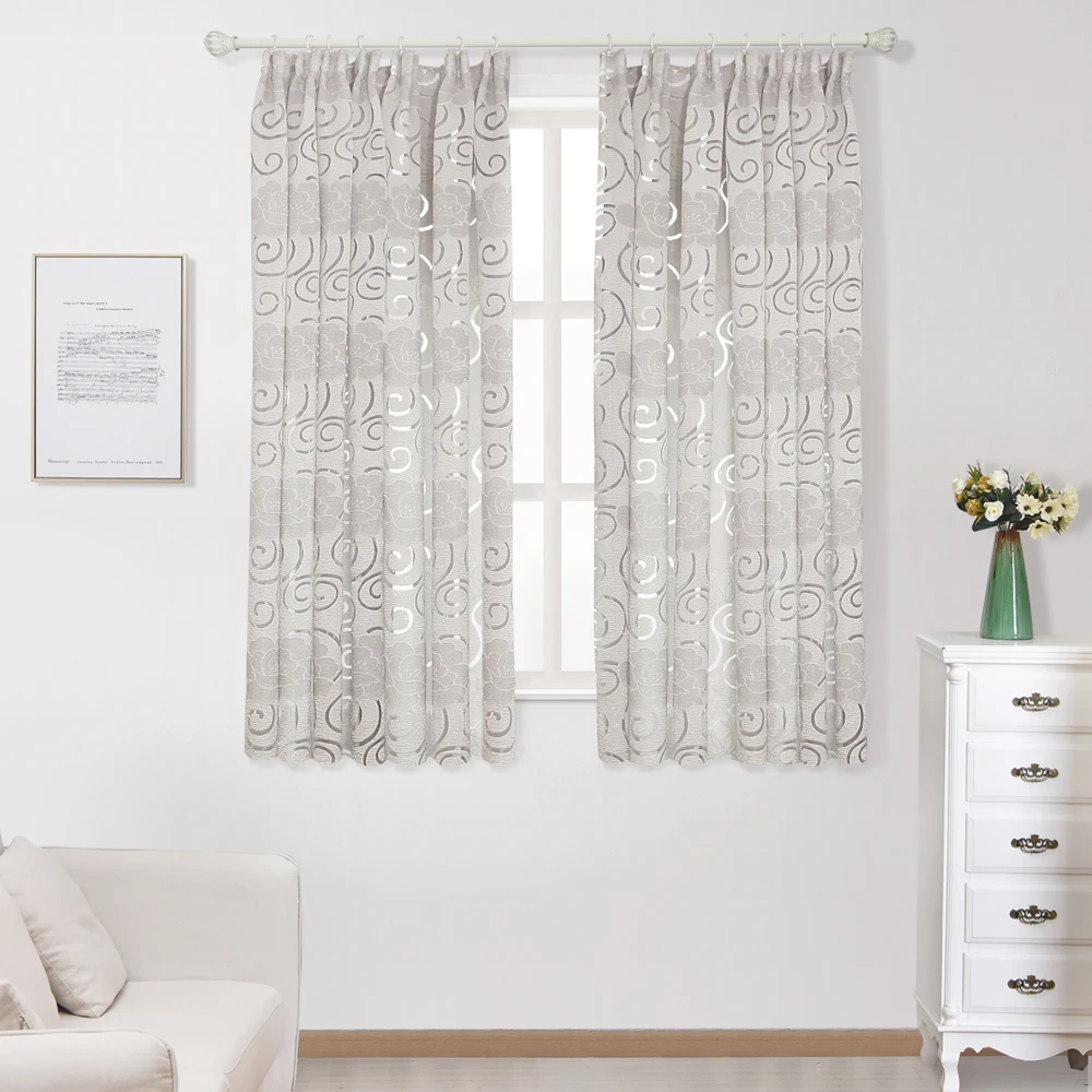 NAPEARL Tende semi-opaccanti corte jacquard dal design floreale trattamenti tende moderne per cucina soggiorno finestra pronta