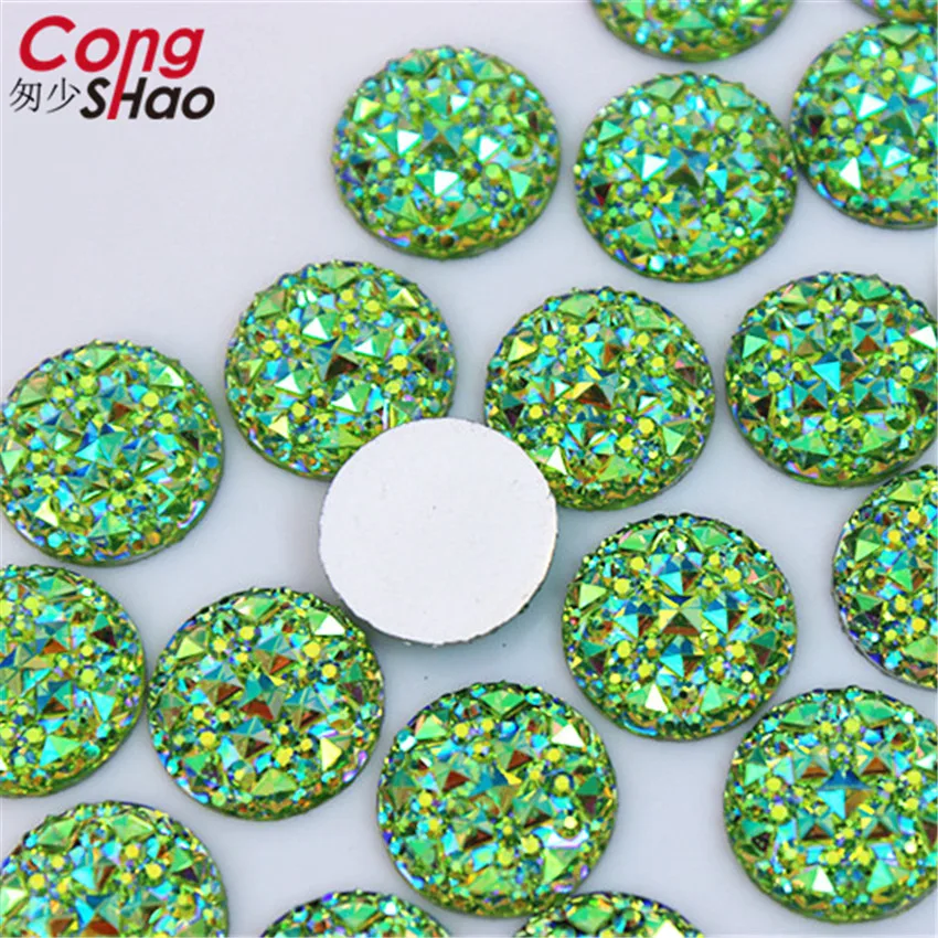 Cong Shao 50pcs 10/12/14/16mm Colorful Flatback Stones And Crystals AB Resin Round Rhinestone Trim DIY Wedding Dress Beads WC32