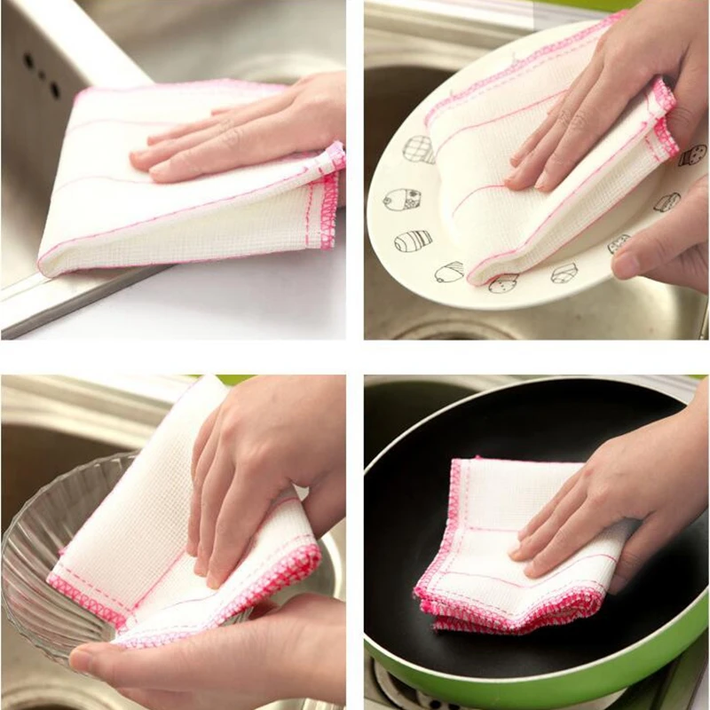 Napkins for Kitchen Efficient Anti-grease Dish Cloth Cotton Yarn Dish Towel Magic Kitchen Cleaning Wiping Rags Colors Random