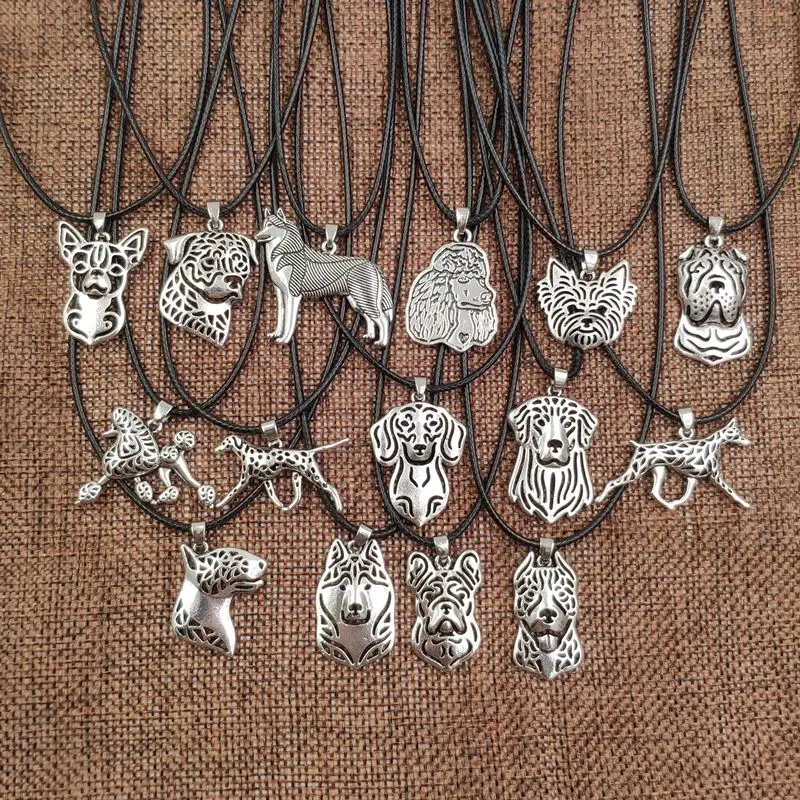 Dog Animal Pendant Rope Necklace Antique Husky Poodle Jewelry For Women Male Female Girls Ladies Punk Cute