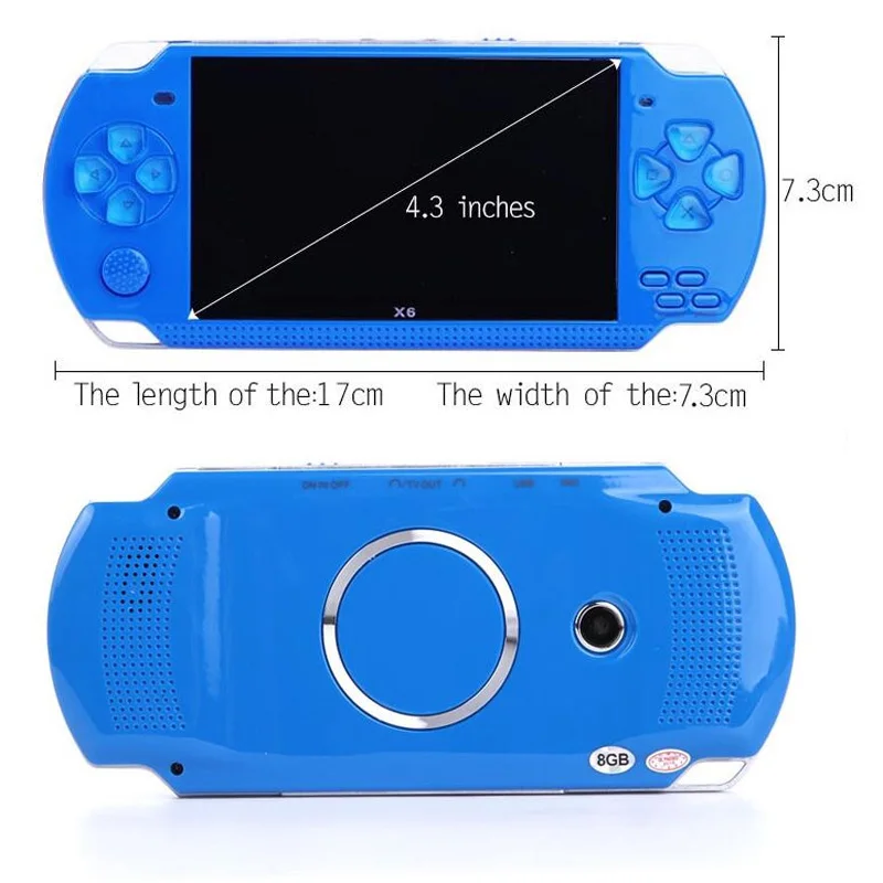 

2022 new x6 handheld Game Console 4.3 inch screen mp4 player MP5 game player real 8GB support for psp game,camera,video,e-book