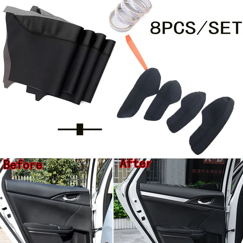 

BBQ@FUKA 8x Car Door Panel Armrest Cover Surface Shell Trim Black Auto Interior Decoration For Honda Civic 2016 2017