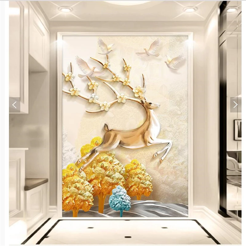 

beibehang Custom Wallpaper Large HD 3D Stereo Relief Fortune Tree Elk Aisle Deviation Background Wall paper 3d papel de parede