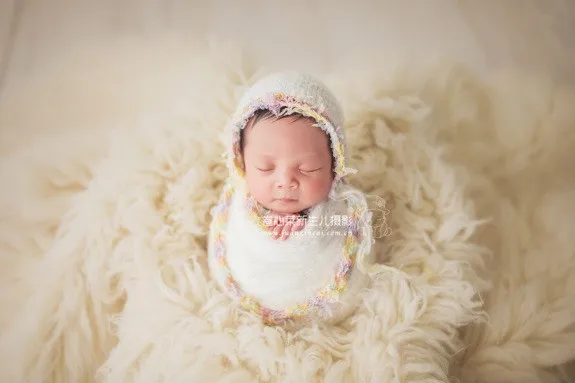 Newborn mohair wrap Baby snuggle Photography props Newborn bonnet and swaddle blanekt Photo props