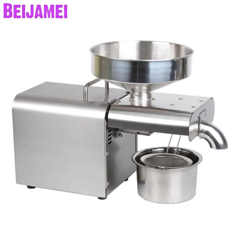 BEIJAMEI-máquina de prensado de aceite para el hogar, extractor de aceite de cacahuete comercial, de acero inoxidable, nuez/Perilla, 1500 V/220V, 110 W