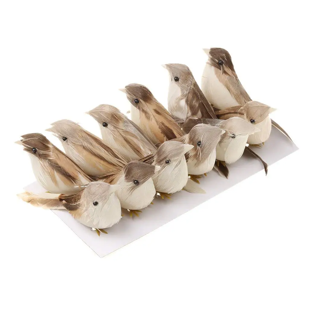 12Pcs Cute Small Artificial Feather Bird Christmas Tree Decor Wedding Doves for Decorating Cages Tree Table Decorations