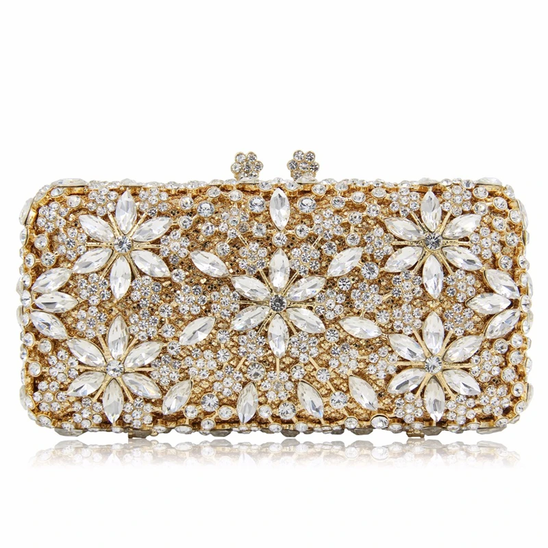 

BL002 long shape evening clutch bag Rhinestones gold silver party bag with chain wedding purse diamond studded evening bag