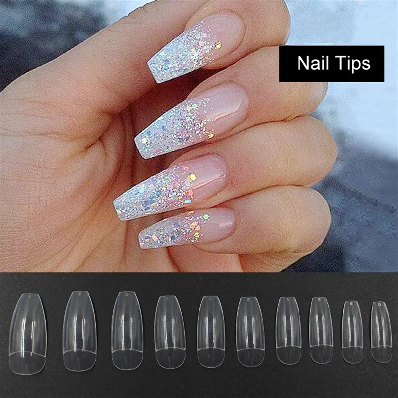 

500PCS Long Ballerina Half Nail Tips Clear Coffin False Nails ABS Artificial DIY False Fake UV Gel Nail Art Tips High Quality