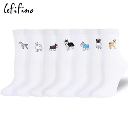 New Women's Socks Cotton Embroidery White Cute Dog Socks 3D Animal Lovely Novelty Dalmatian Husky Pug Socks Femme Soks Le06232