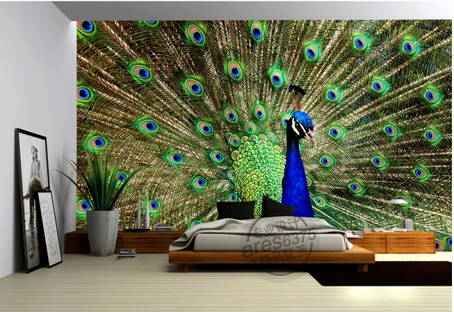 Custom 3D large  murals,Colorful Peacock Feathers , living room sofa TV wall bedroom background wall paper