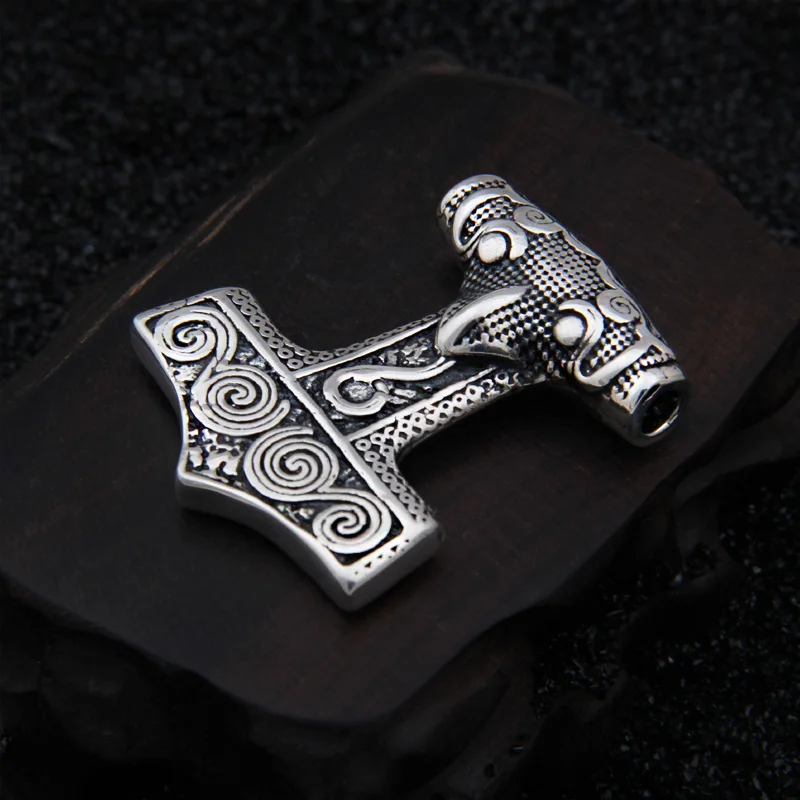 925 Sterling Silver Viking Raven thor hammer Pendant necklace with cow leather and keel chain as gift