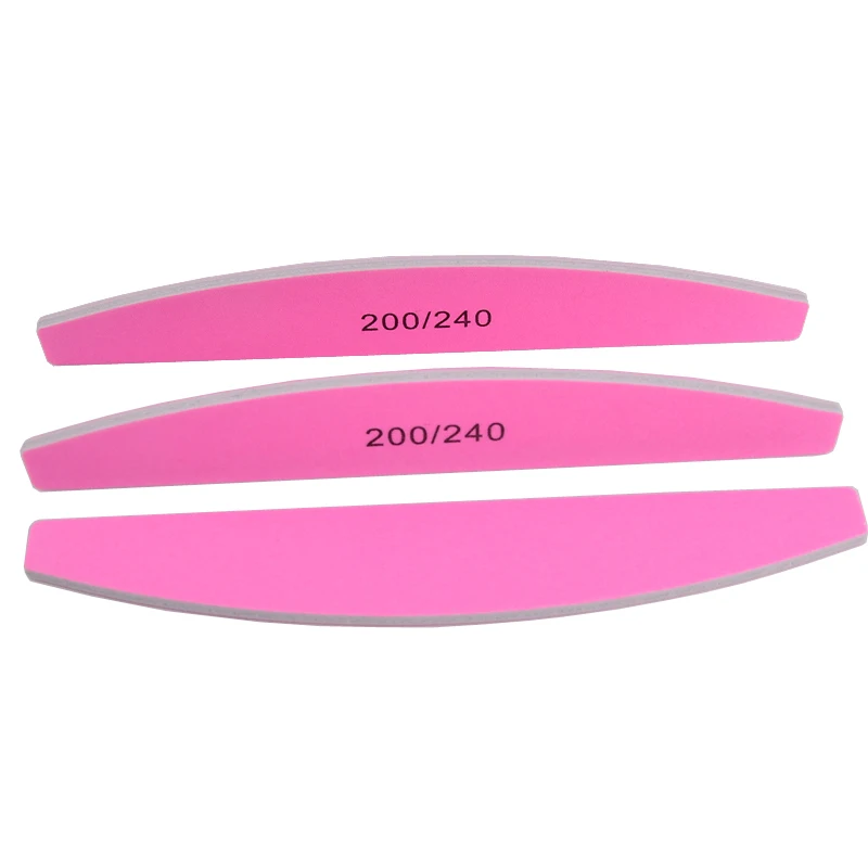 5pcs Pink Wood Nail File 200/240 Grits Half Moon Nail Art Sanding Buffers Double-side Nail Salon Manicure UV Gel Tips