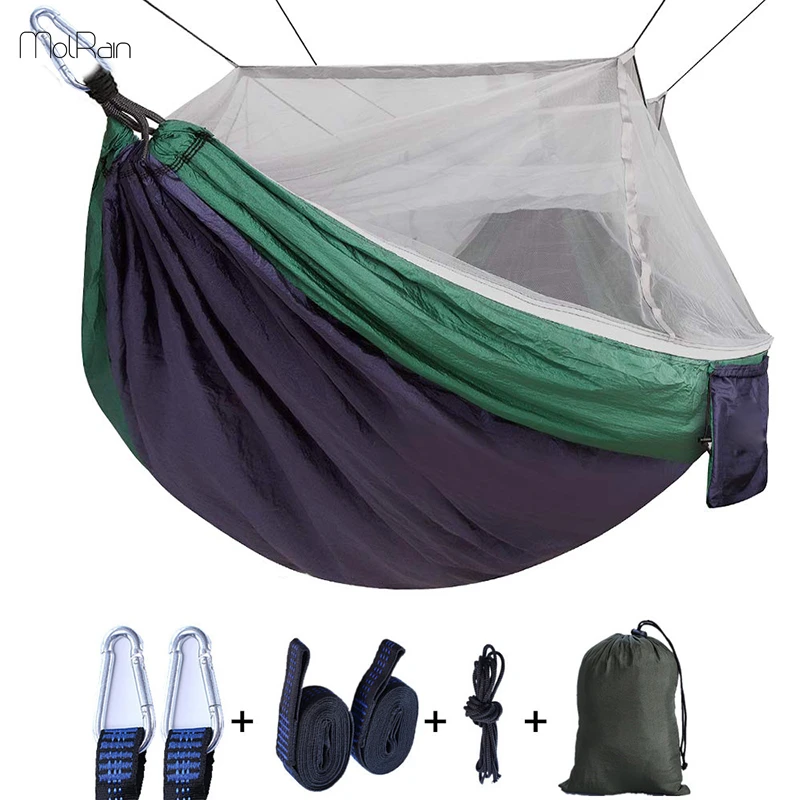 Single & Double Camping Hammock with Mosquito Bug Net Portable Outdoor Mosquito Net Hammock Tent  Parachute Camping Sleeping Bed