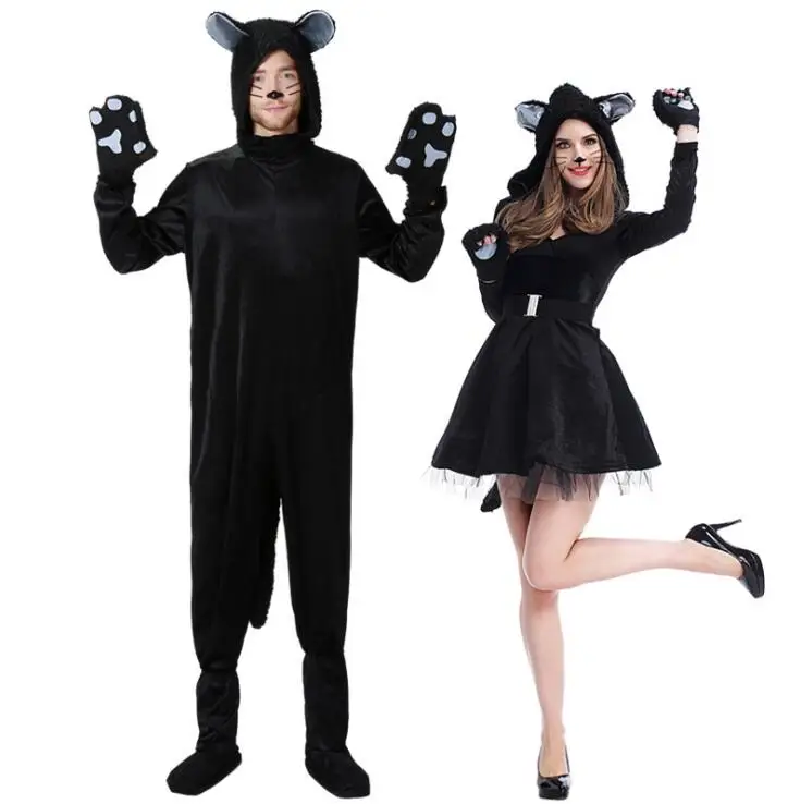 FreePP Couples Cat Suit Halloween Costumes Adult Women Men Black Cat Jumpsuit Animal Bear Cosplay Catsuit 2017 Plus Size Costume