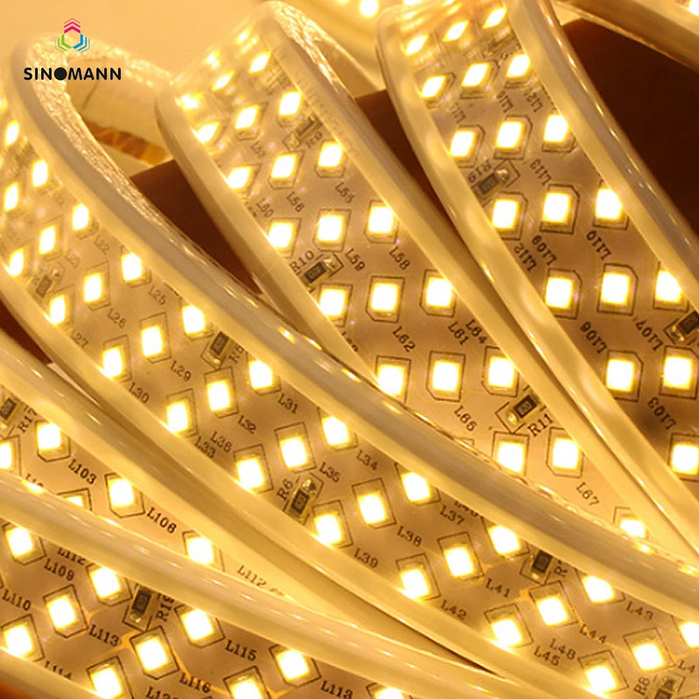 

220V 276Leds/m SMD 2835 LED Strip Three Row Waterproof White Warm White Flexible Led Strip Light With Switch For Home Decoration