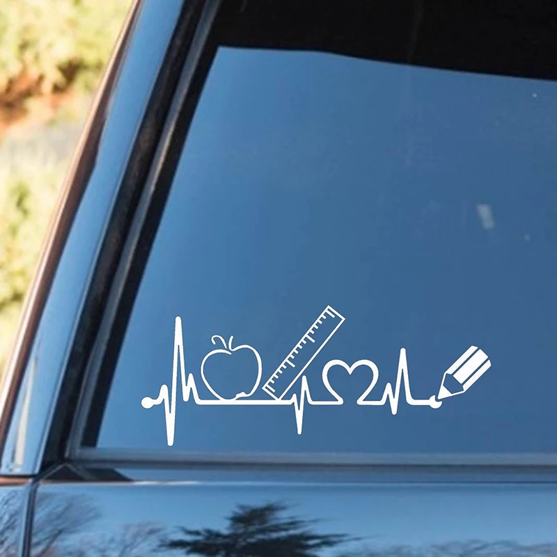 6 Counts Teacher's Heartbeat Teaching Scale Apple Pencil Cute and Interesting Window Bumper Vinyl Car Fashion Sticker