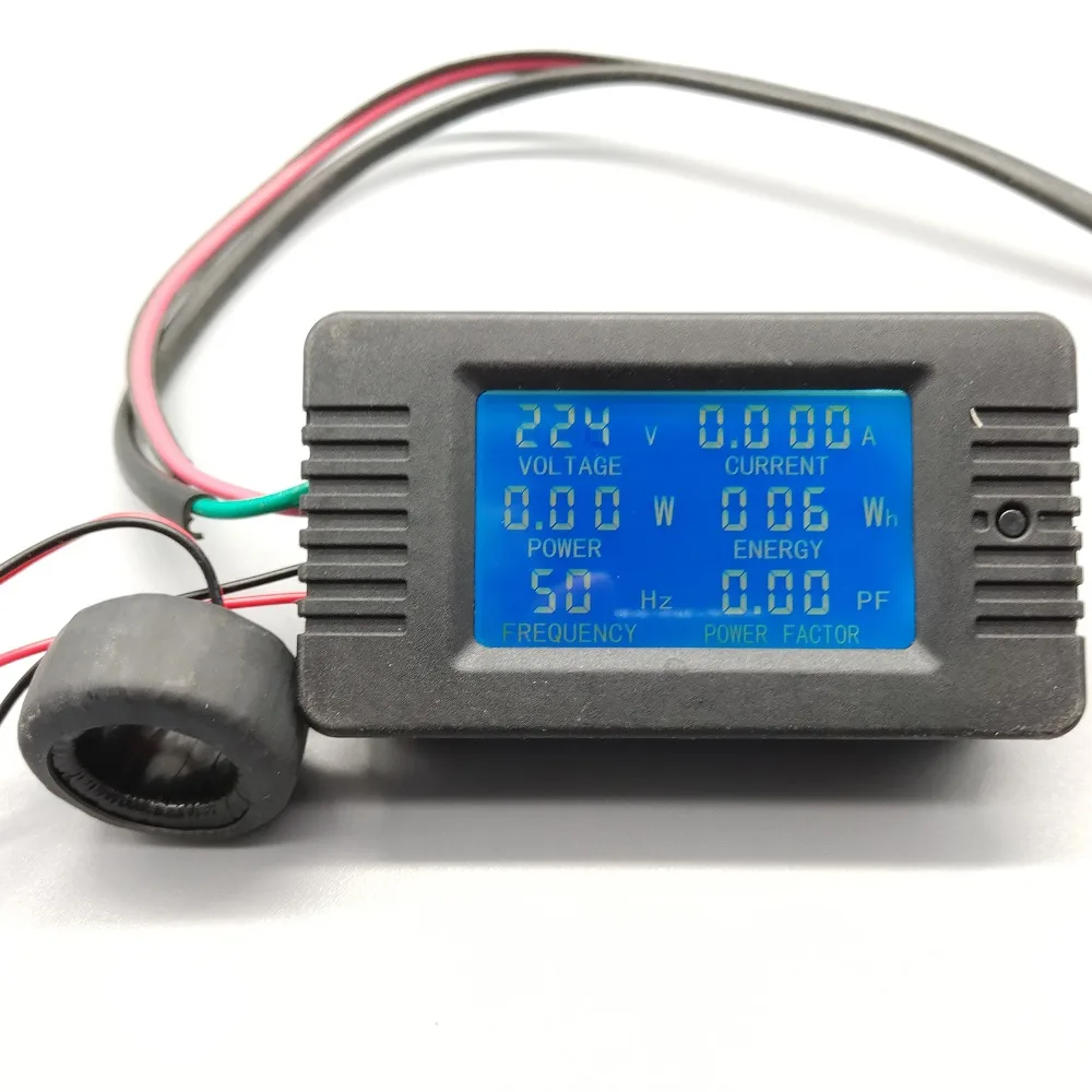 6 in 1 AC 100A Digital Voltmeter Ammeter Energy Power Power Frequency Factor Current Panel Meter Detector 110V 220V LCD Blue