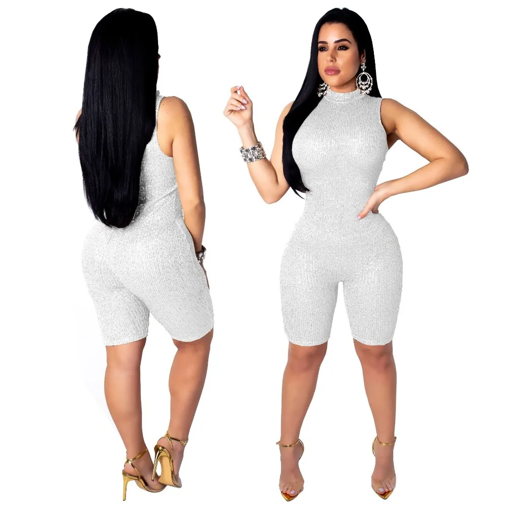 Sequin playsuit เซ็กซี่ rompers womens jumpsuit bodycon สั้นเสื้อผ้าผู้หญิง 2019