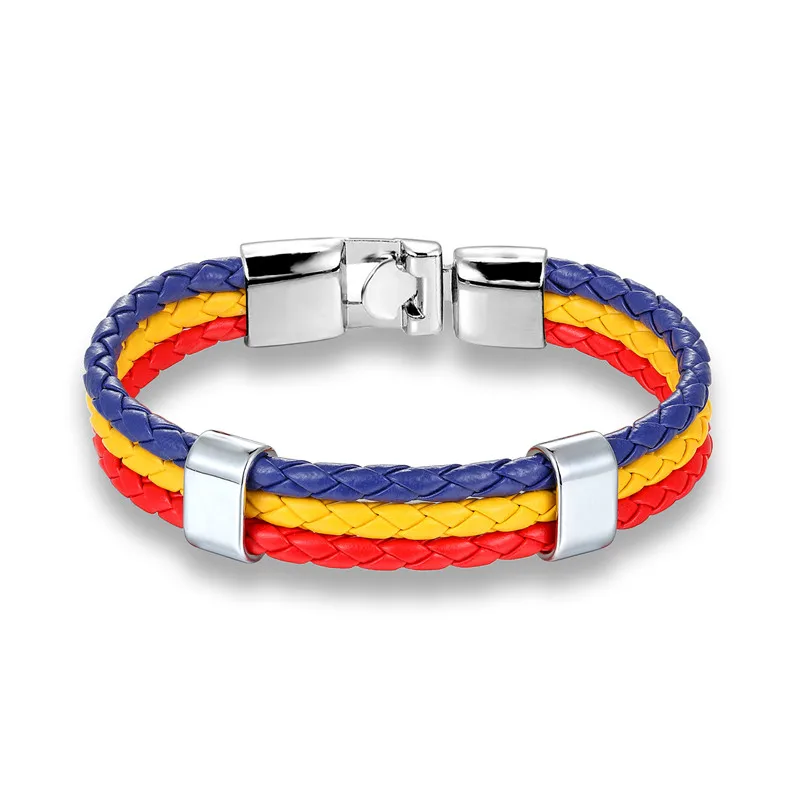 MKENDN High Quality Country Spain Flag Leather Bracelet Men Women Easy-hook Bracelets & Bangles Male Female Jewelry Pulseras