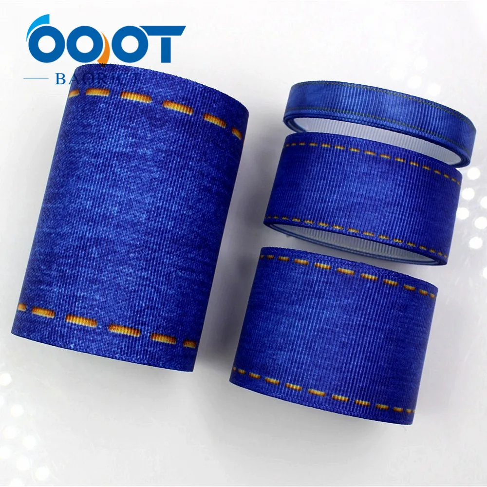 OOOT BAORJCT G-18524-294,10 yard 25/38 mm jeans series Printed grosgrain ribbons,DIY Hair accessories Material wedding gift wrap