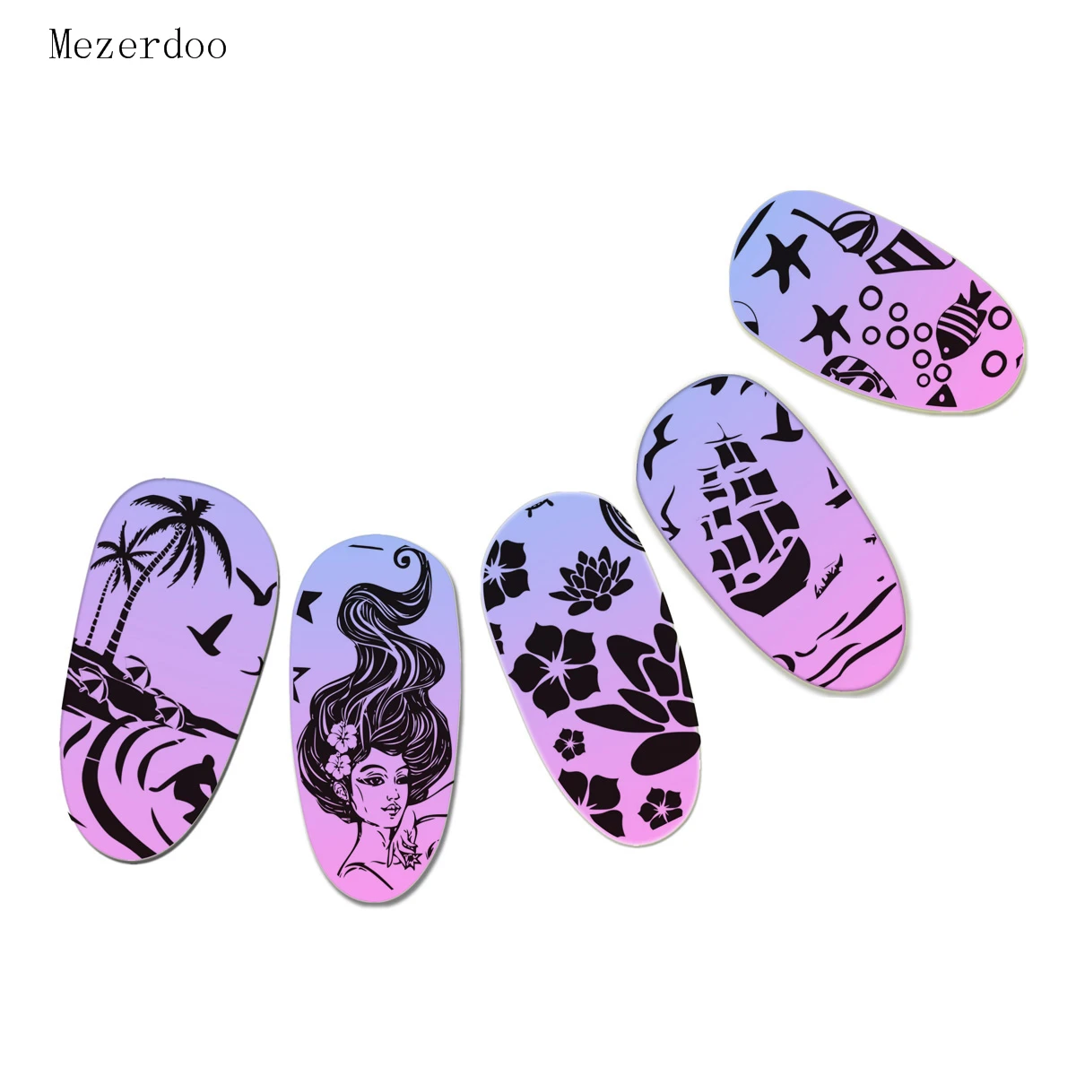 Mezerdoo Mermaid Nail Stempel Ontwerp Nail Art Stamp Template Image Transfer Mariene Leven Patronen Gel Nagellak voor Stempel C10