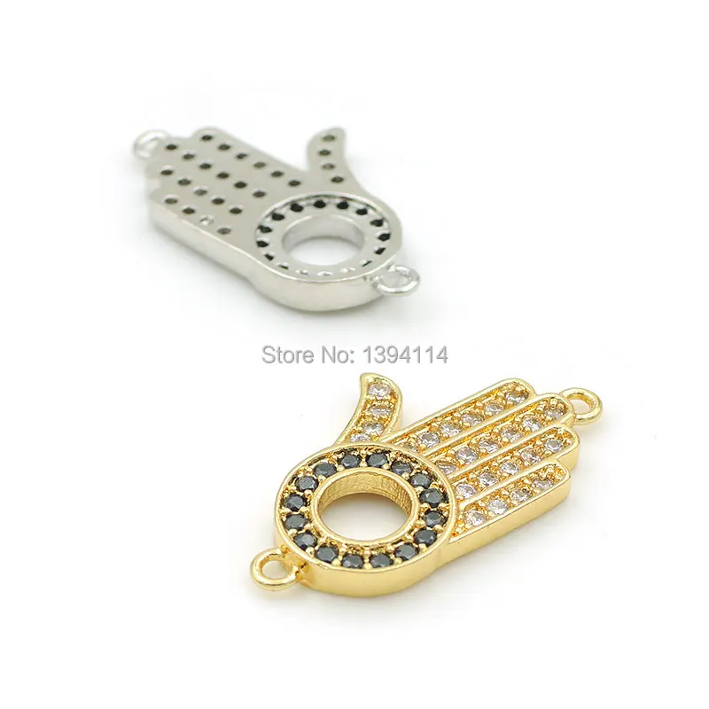 21*13*2mm Micro Pave Clear&Black CZ Annular Palm Connector Fit For Women As DIY Bracelets Accessory