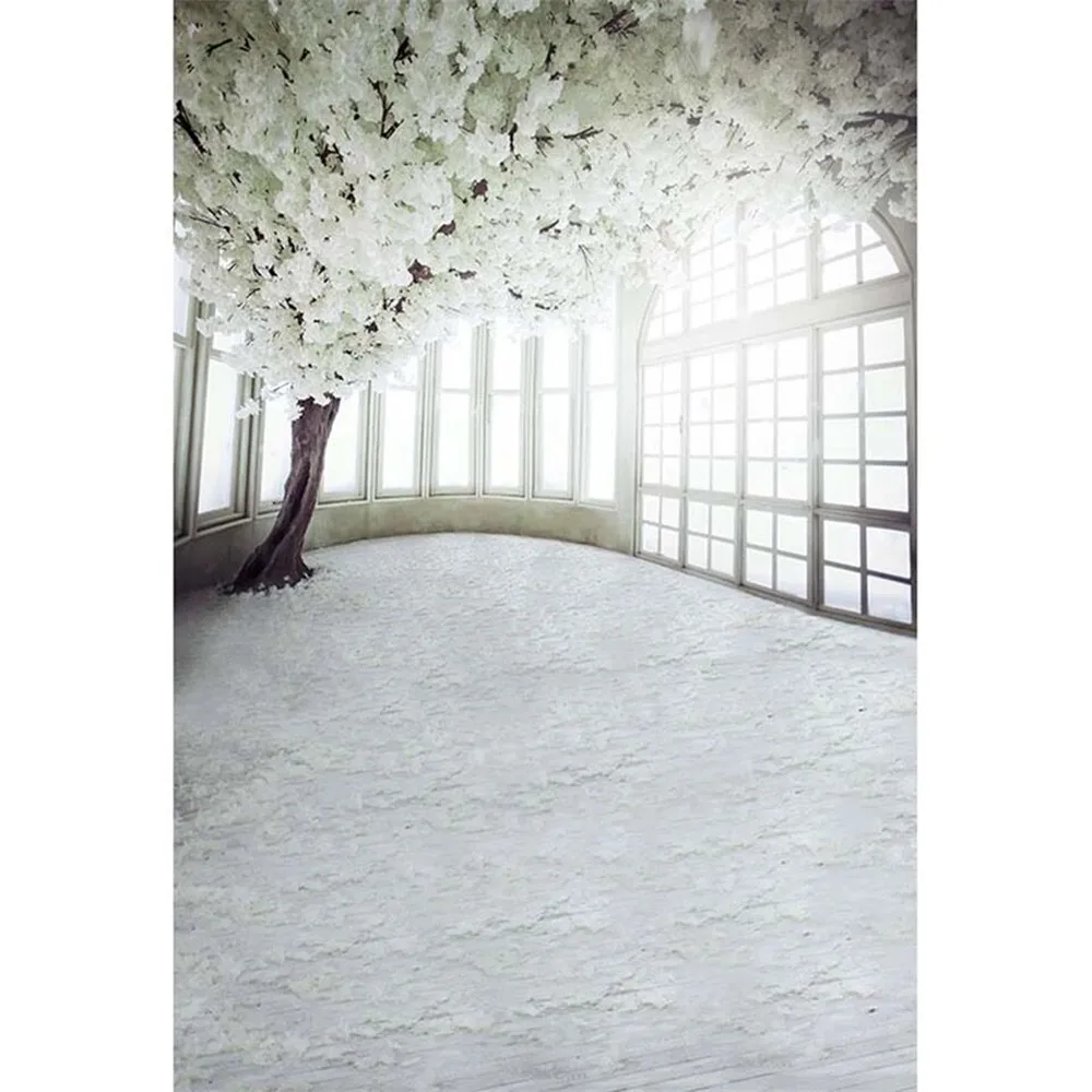 White Flowers Tree Wedding Photography Backdrops Indoor Windows Petals Covered Floor Valentines Day Kids Photo Studio Background