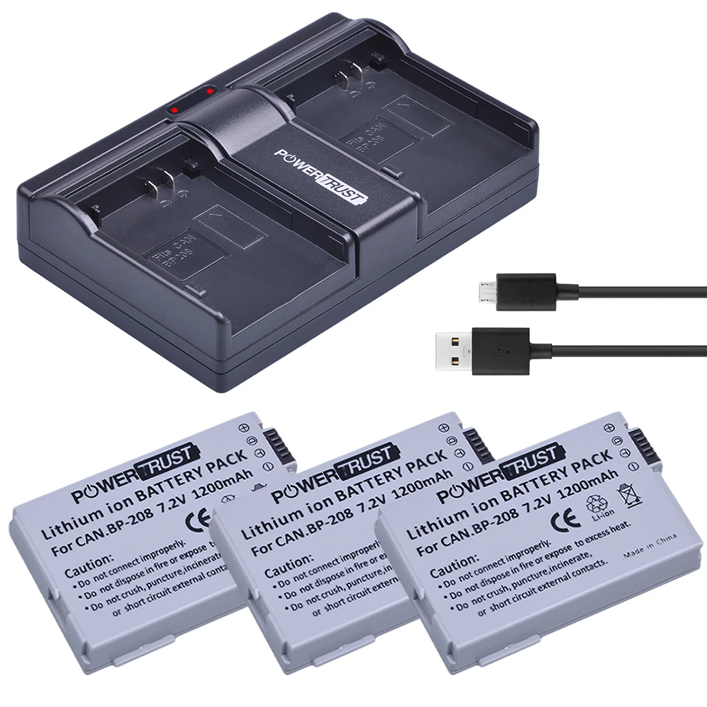 

BP-208 BP208 3pcs Camera Battery+USB Dual Slots charger for Canon DC10 DC19 DC20 DC21 DC22 DC40 DC50 DC51 DC95 DC100 DC200 DC201