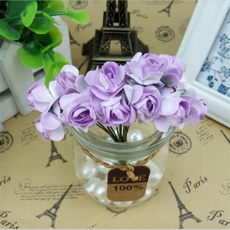 144 Teile/los 1,5 cm Mini Papier Rose Künstliche Blumen Hände Für Hochzeit Dekoration Scrapbooking Kleine Gefälschte Blumenstrauß – Detail 12