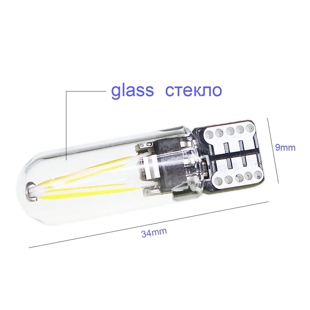 KEIN 10PCS w5w T10 Led Bulb 194 5W5 Filament Glass COB Interior Clearance Lamp Trunk Rear Fog Signal Lights auto Car 12V White