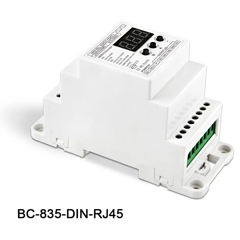 BC-835-DIN-RJ45 DC12-24V input 5A*5CH output, DIN Rail 5CH CV PWM DMX512/1990 Decoder controller for led strip light lamp
