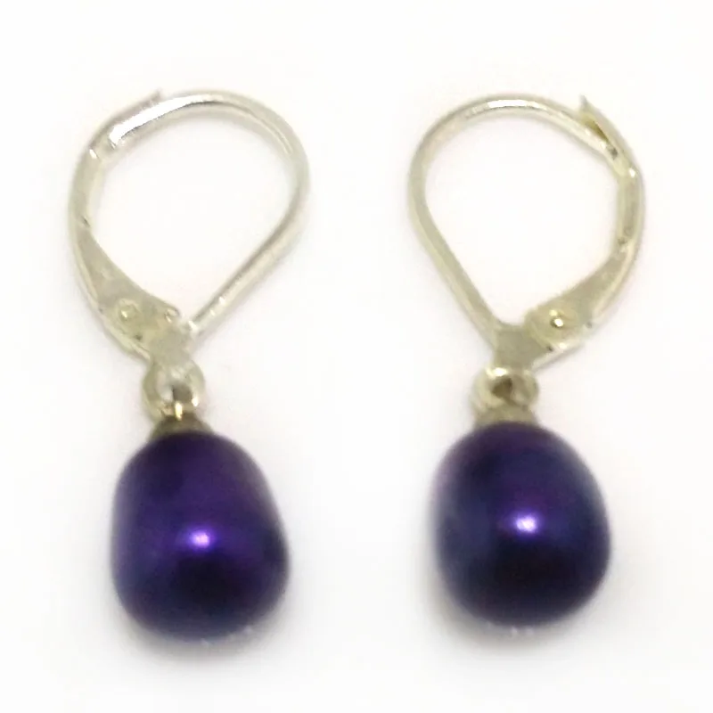 Wholesale 7-8mm Purple Natural Rainrdrop Pearl Silver Leverback Earring