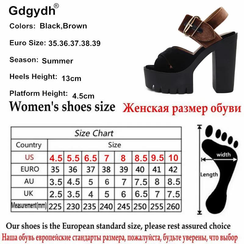 Gdgydh Summer Flock Women Sandals Platform Square Heels Female Shoes Fashion Buckle High Heeled Shoes Women Comfortable 2021 New