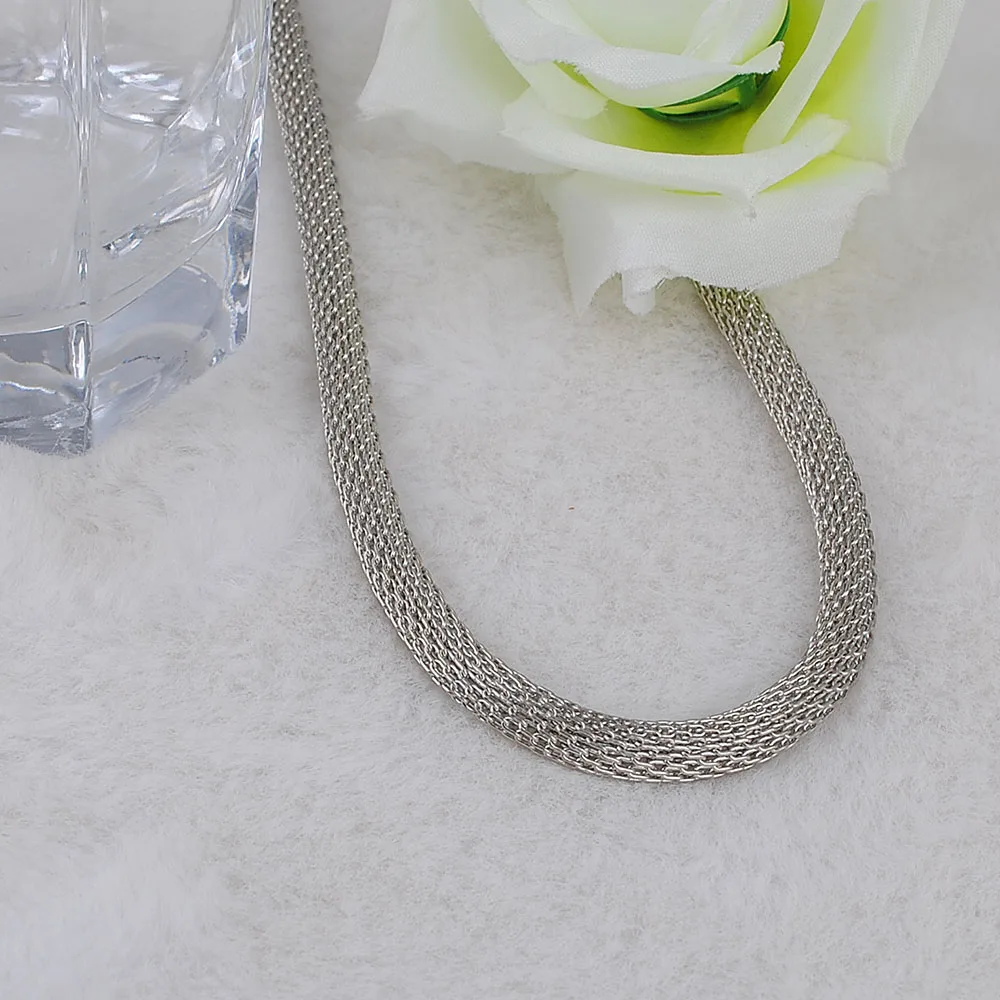 Fashion Net Chain Necklace50 mmX6 mm  White K Plated Round Shape Unisex Metal Trendy Necklace Sticks Jewelry