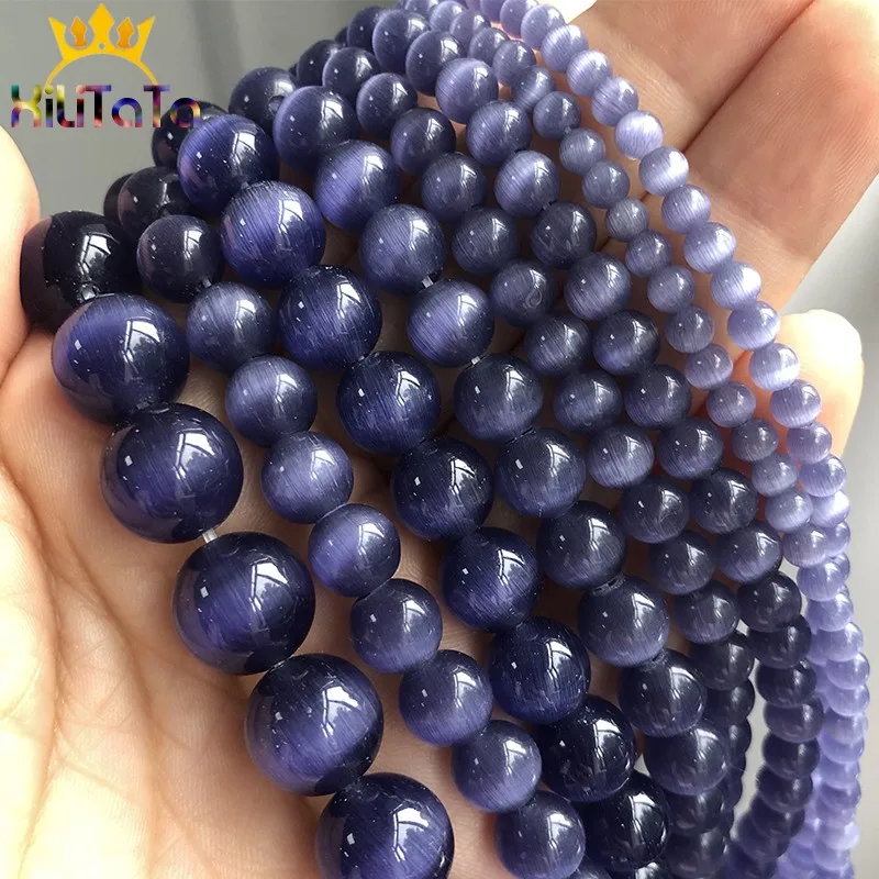 

AAA Purple Cat Eye Beads Hight Quality Smooth Round Loose Beads For Jewelry Making Opal Stone DIY Charm Bracelets 4/6/8/10/12mm