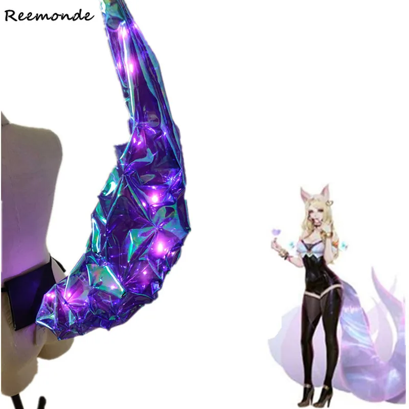 Game LOL KDA Ahri Tails Idol Singer New Skin Cosplay Blue  Purple Light Tails Shiny Nine-Tailed Fox Ahri Anime Props Party