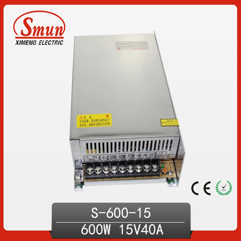 Single Output 600W 15V 40A Switched Mode Power Supply With CE RoHS Approved