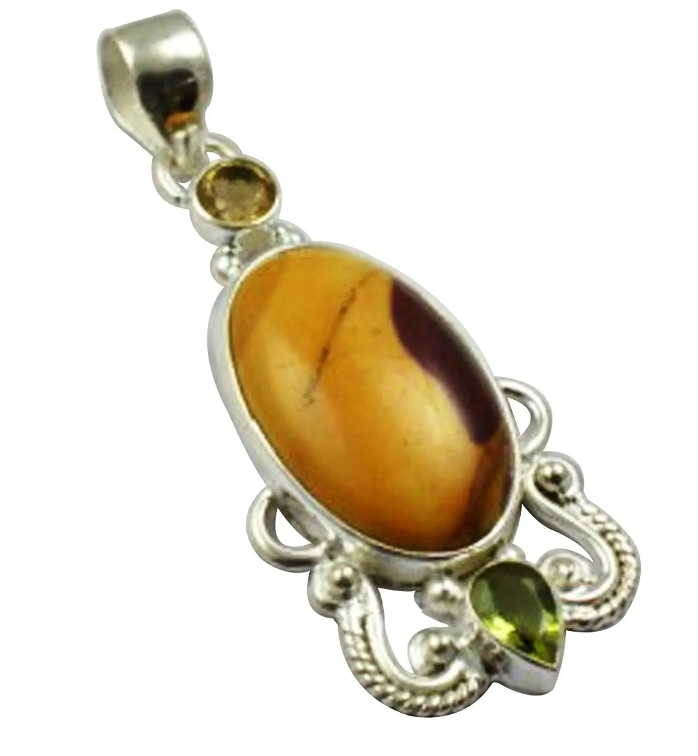 Lovegem Nature Mookaite & Peridot & Citrine Pendant 925 Sterling Silver , 53 mm, MHBAP4529