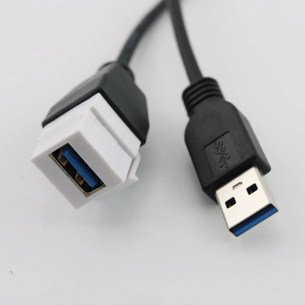 2pcs USB 3.0 A Female to Male Panel Mount Insert Adapter Cable Wall Socket Face Plate 20cm