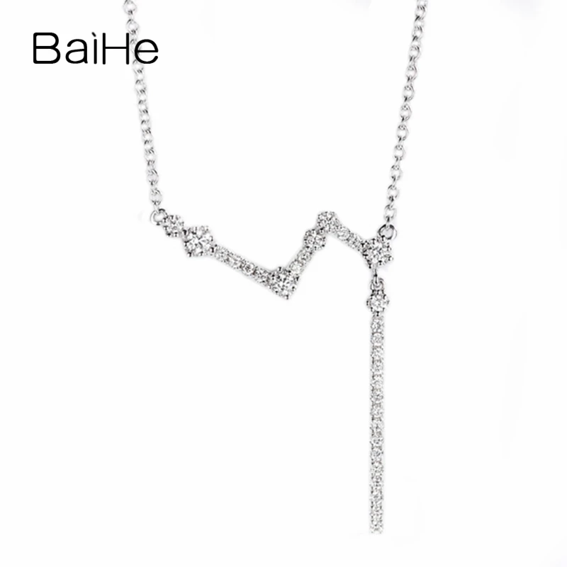 

BAIHE Solid 18K White Gold 0.23ct H/SI Natural Diamond Necklace Women Engagement Gift Fine Jewelry Collar de diamantes Halskette