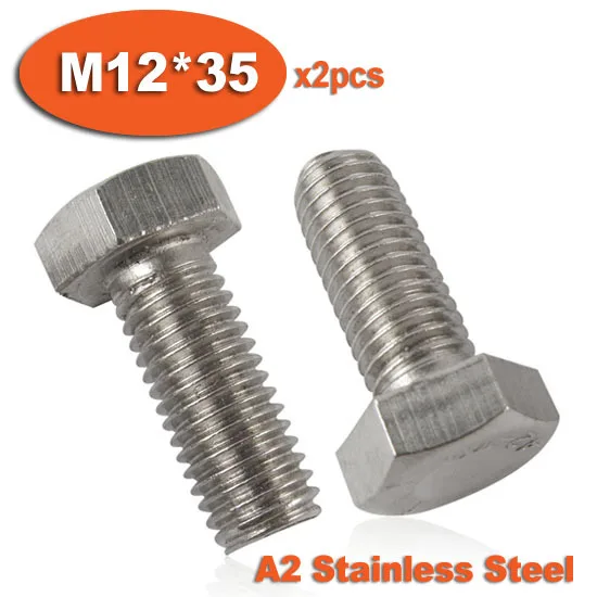 

2pcs DIN933 M12 x 35 Fully Threaded Stainless Steel Bolts A2 Hexagon Hex Head Bolt Set Screw Setscrews