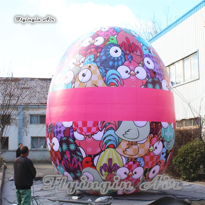 Customized Large Inflatable Easter Egg Model Balloon With Colorful Chicken Pattern For Outdoor Decoration