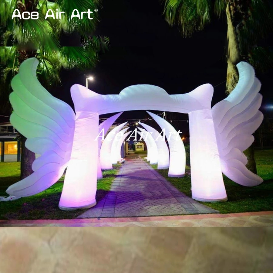 5.5m W Beautiful Inflatable Angel Gantry Glow Arch Fly Wings Archway With LED Light And Base For Wedding or Night Party